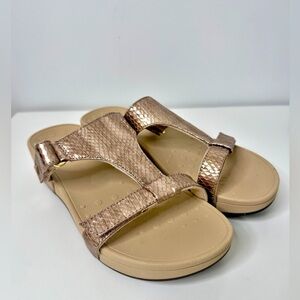 Vionic Ellie Metallic Snake Tan Rose Gold Slide Platform Sandal Women’s Size 8